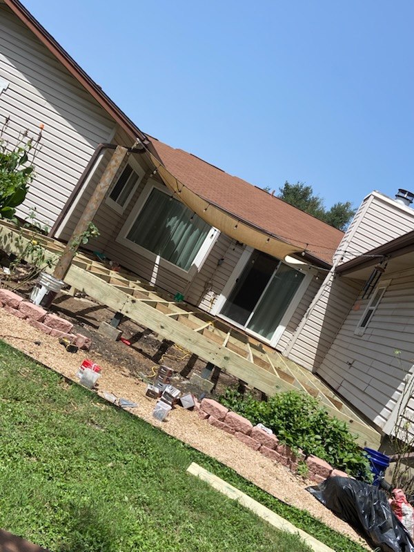 Residential wood deck framing during construction